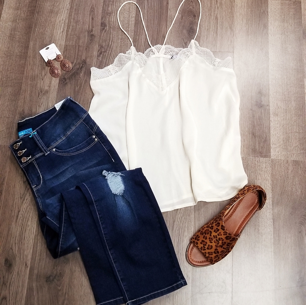 NWT Ivory Lace Trimmed Strappy Tank